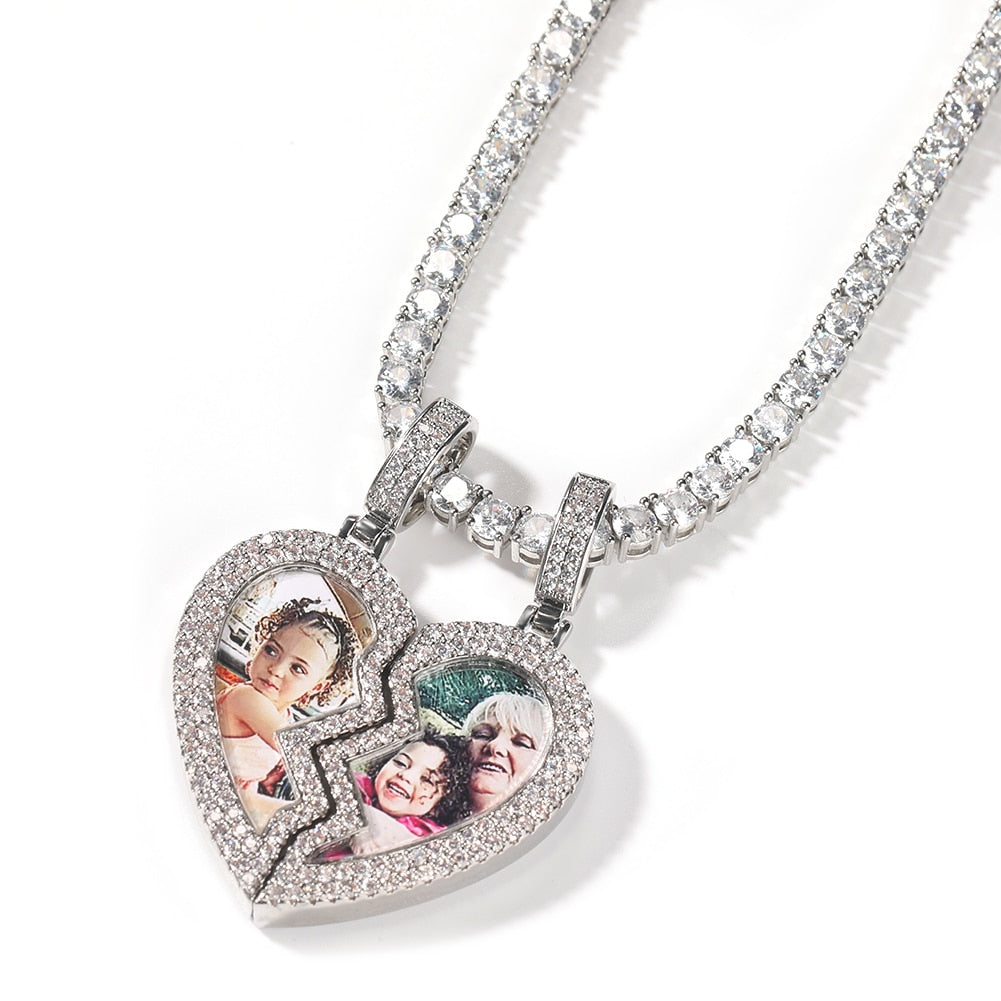 Broken Heart Photo Magnetic Frame Pendant 2 Pictures Hiphop Jewelry