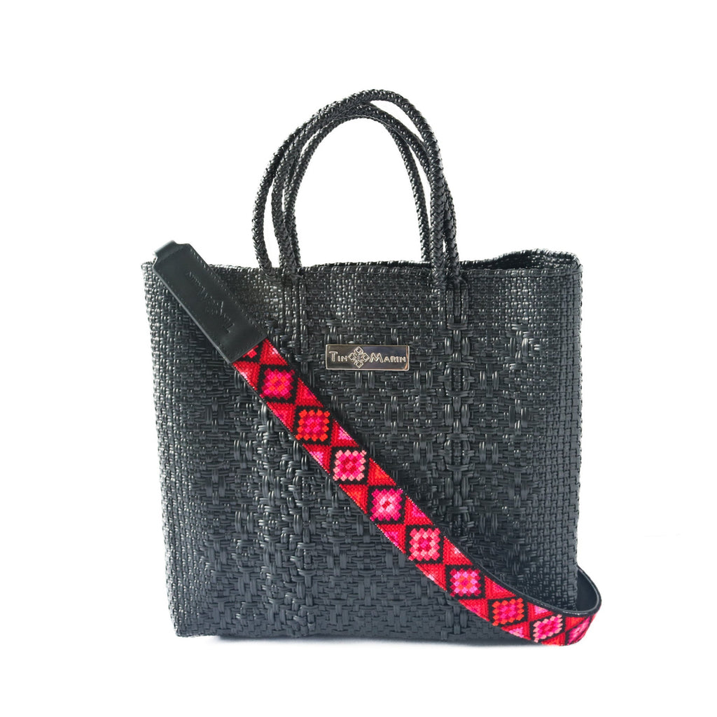 All Black Large Woven Crossbody Bag