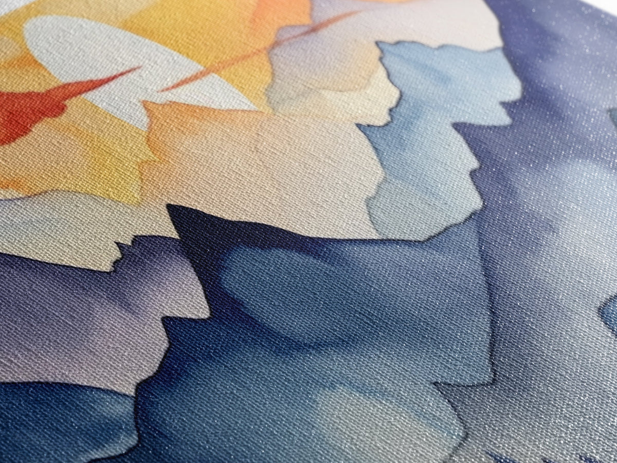 Midcentury Modern Watercolor Painting of a Mountain Sunset, Large Canvas Print, Mountain Artwork, Guest Room Art, Mountain Print, Panoramic
