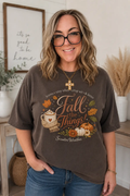 Fall the Things Womens Cozy Fall Coffee Pumpkin Tee Espresso Dyed Vintage Graphic Autumn Apparel