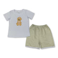 Short sleeves plaid dog embroidery top shorts boys outfits