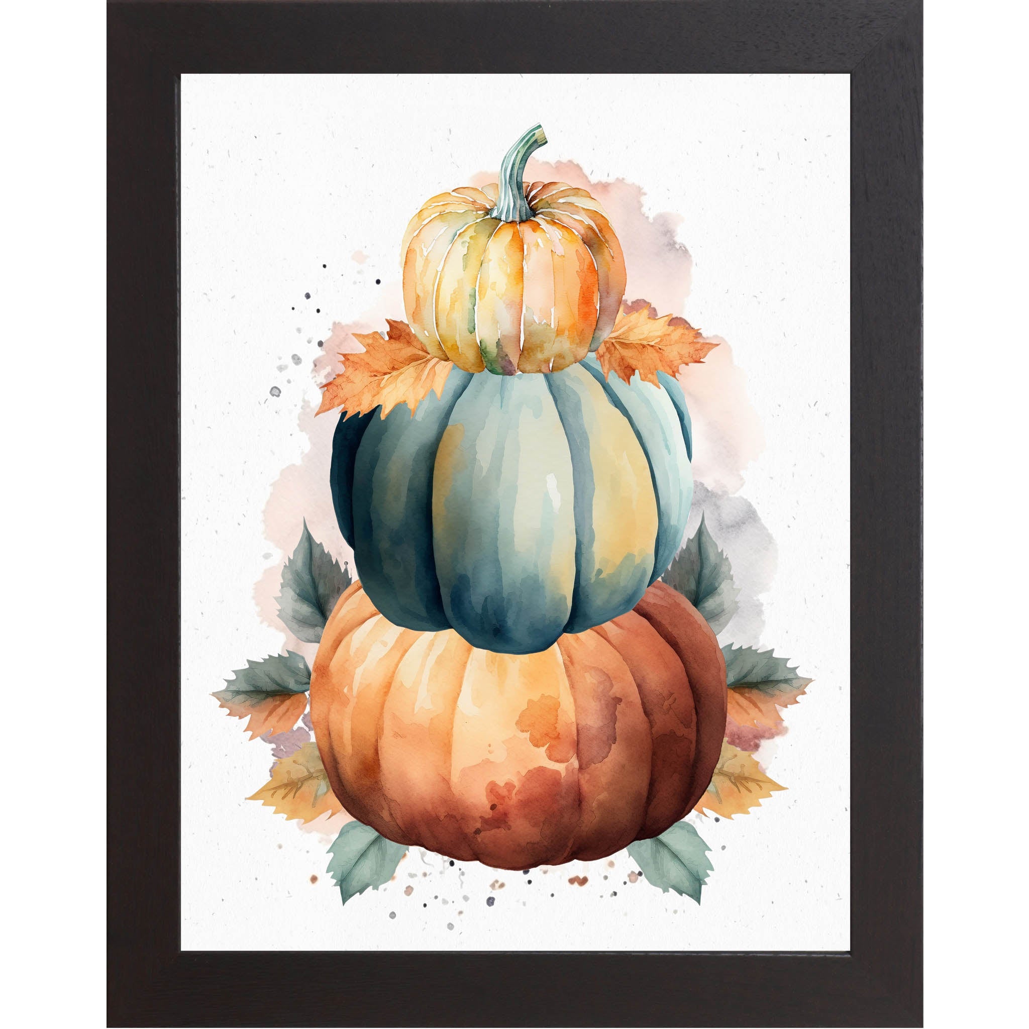 Stacked Pumpkins Wall Art – Watercolor Teal Orange Gold No Words Fall Entryway Decor (NS393)