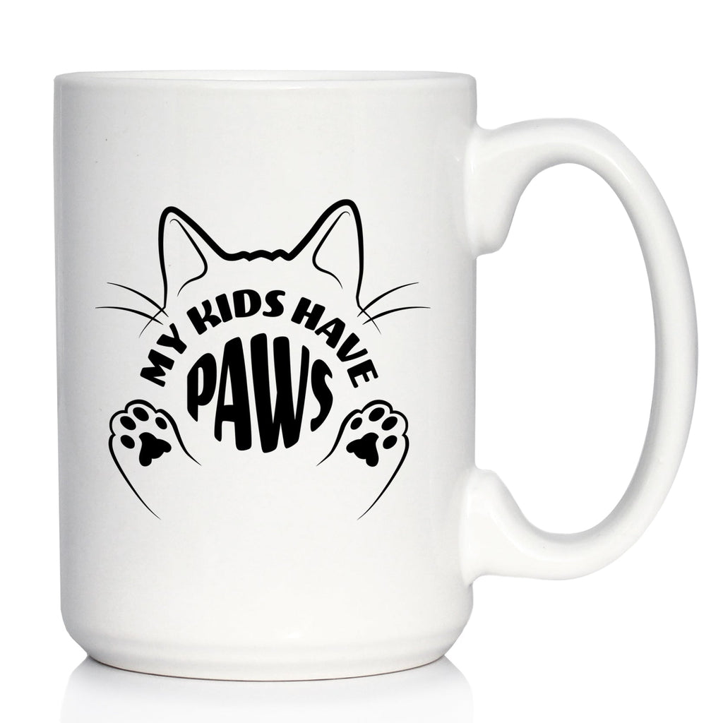 Kids Have Paws Cat Coffee Mug Gifts for Cat People White Ceramic Coffee Cup