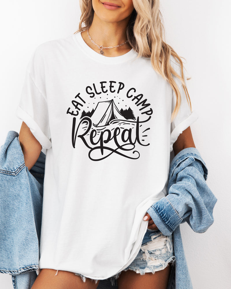 Camping Hiking Mountain Nature Garment Dyed T Shirt