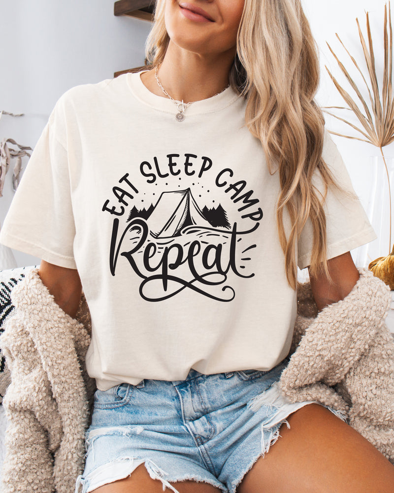 Camping Hiking Mountain Nature Garment Dyed T Shirt