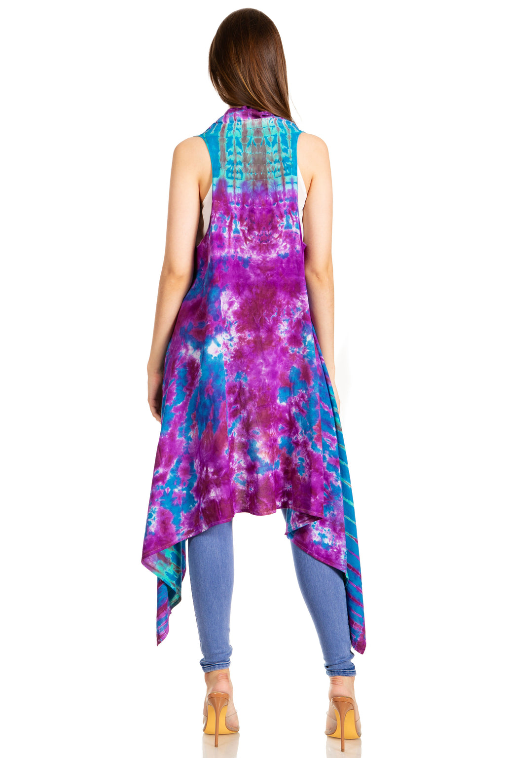 Sakkas Ivana Women's Oversized Draped Open Front Sleeveless Cardigan in Tie Dye