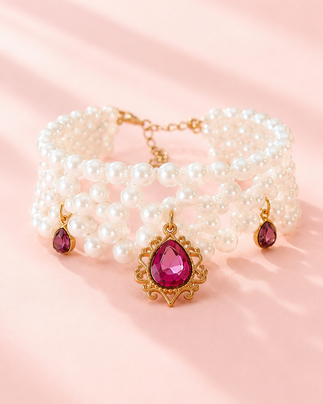Pearl Pet Necklace with Gem Pendant