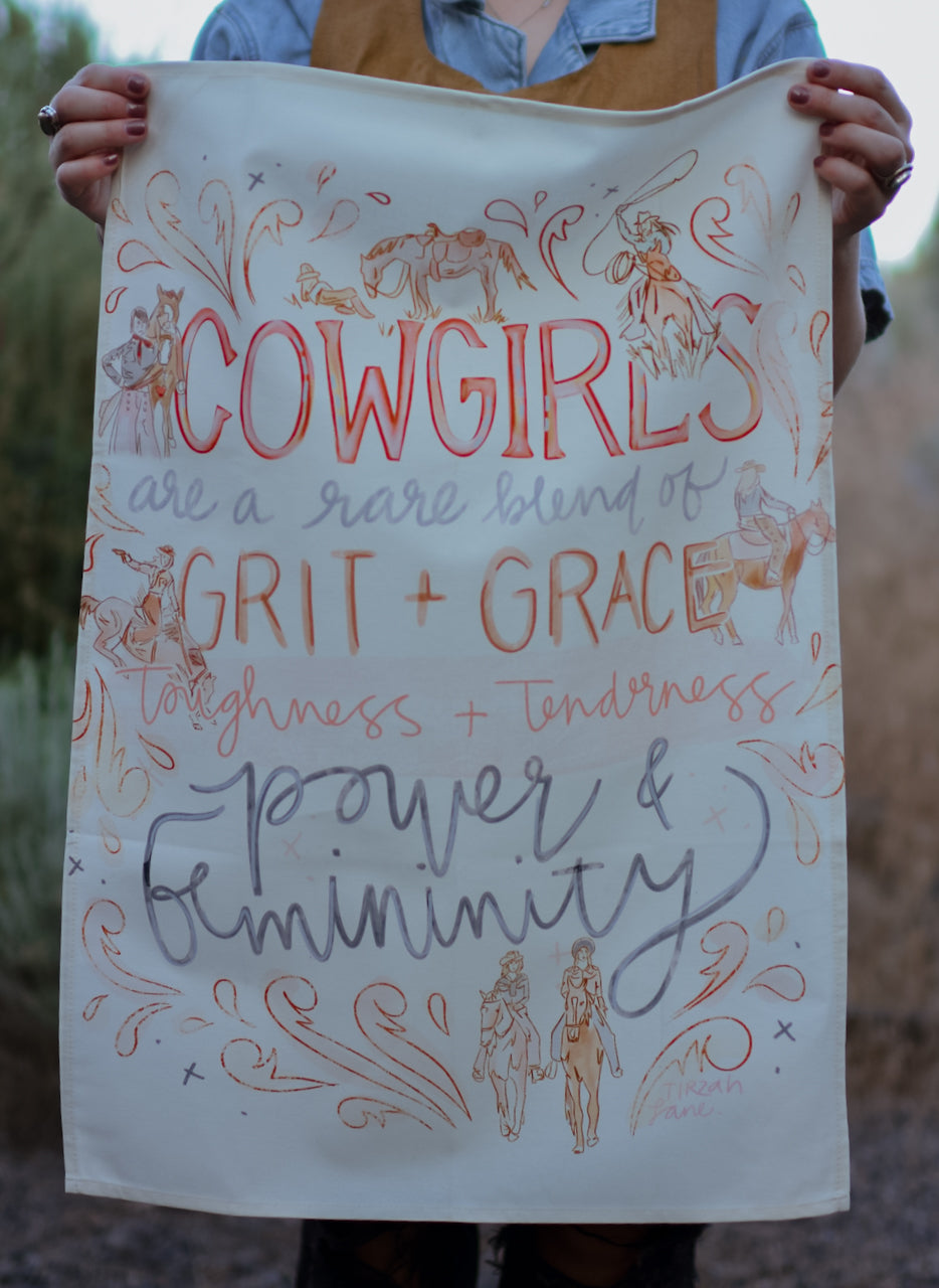 Grit And Grace Quote Rustic Farmhouse Kitchen Tea Towel