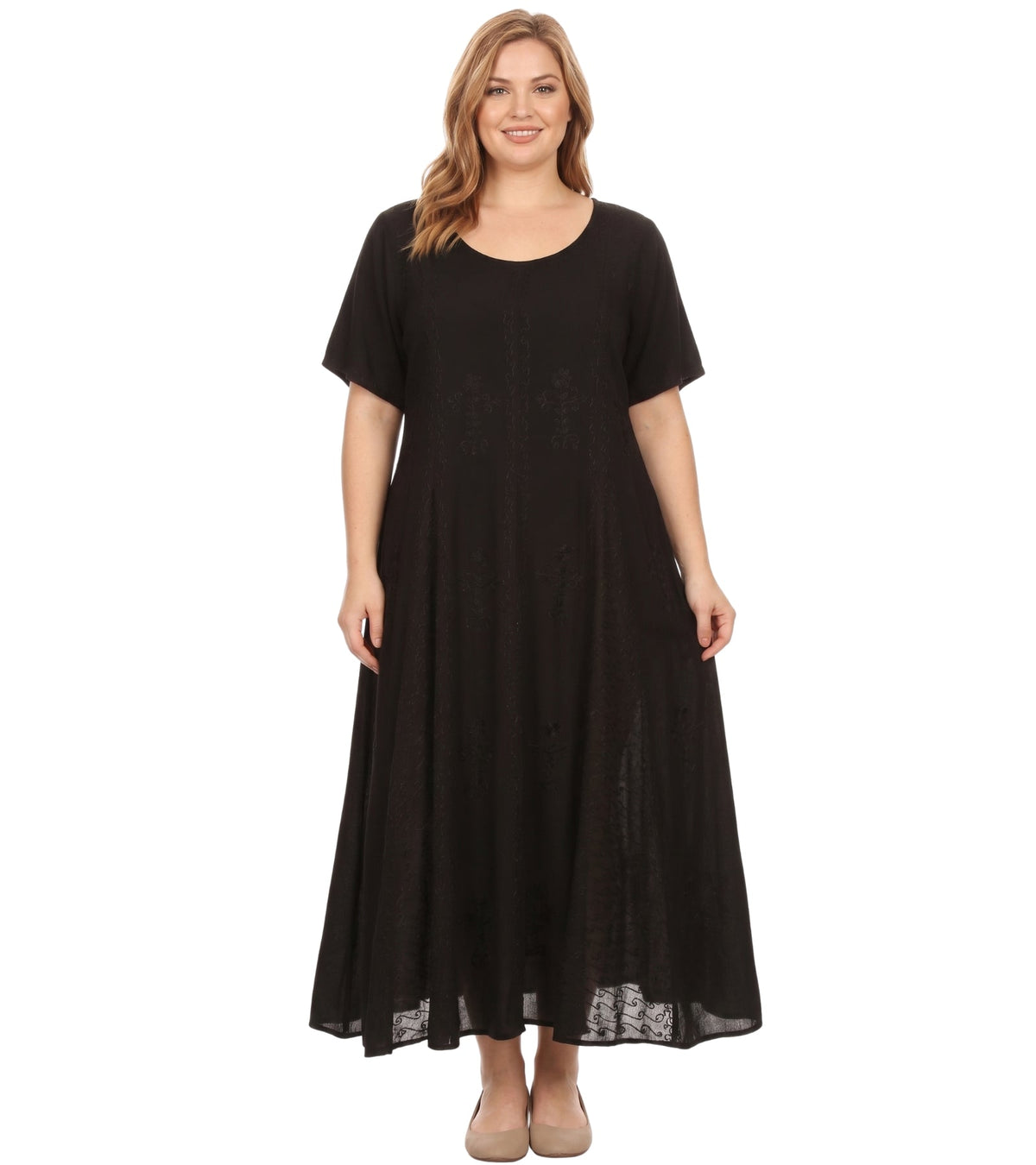 Sakkas Hailey Cap Sleeve Caftan Long Embroidered Stonewashed Dress