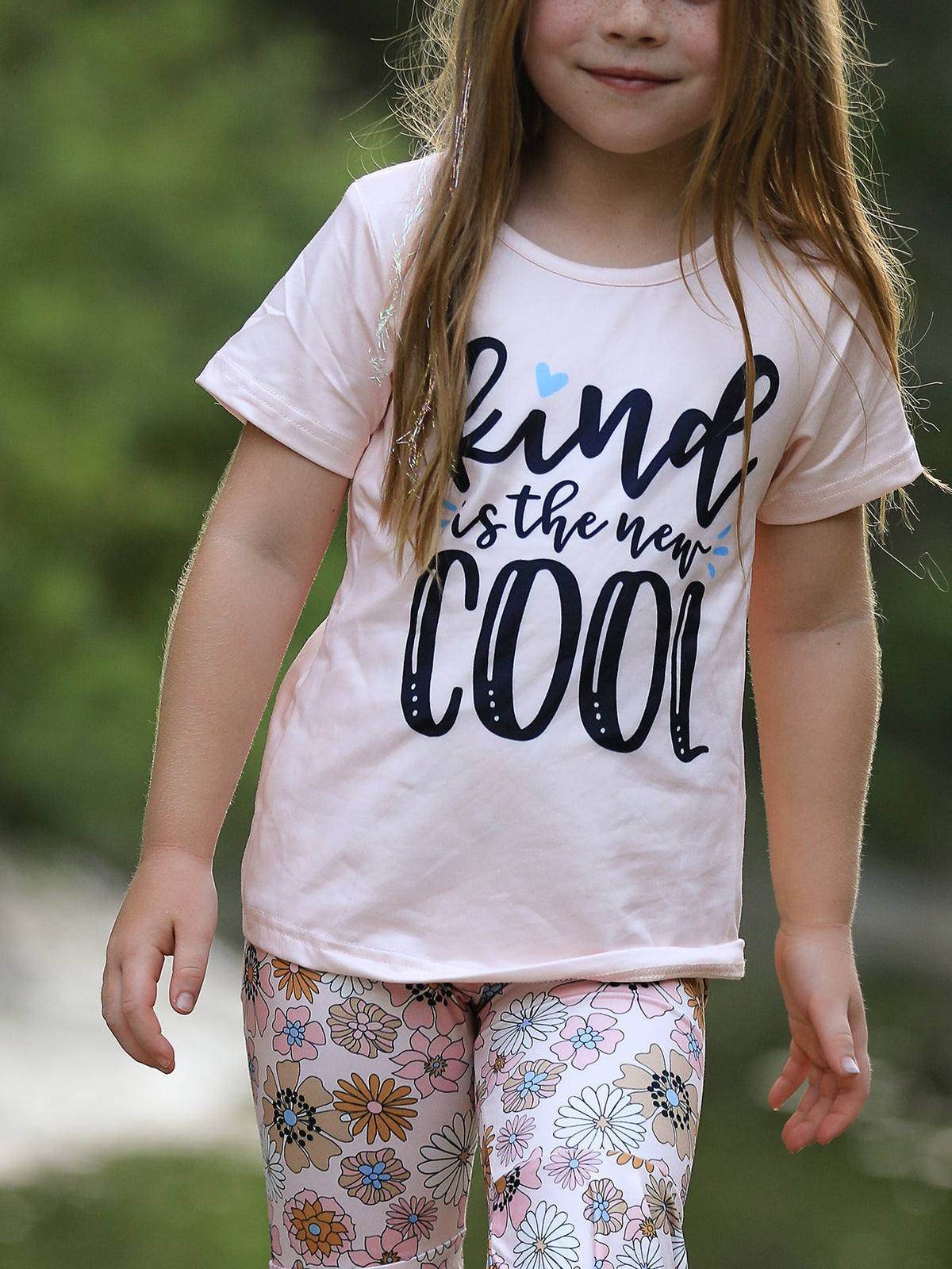 Girls Letter Print Top + Floral Pattern Pants