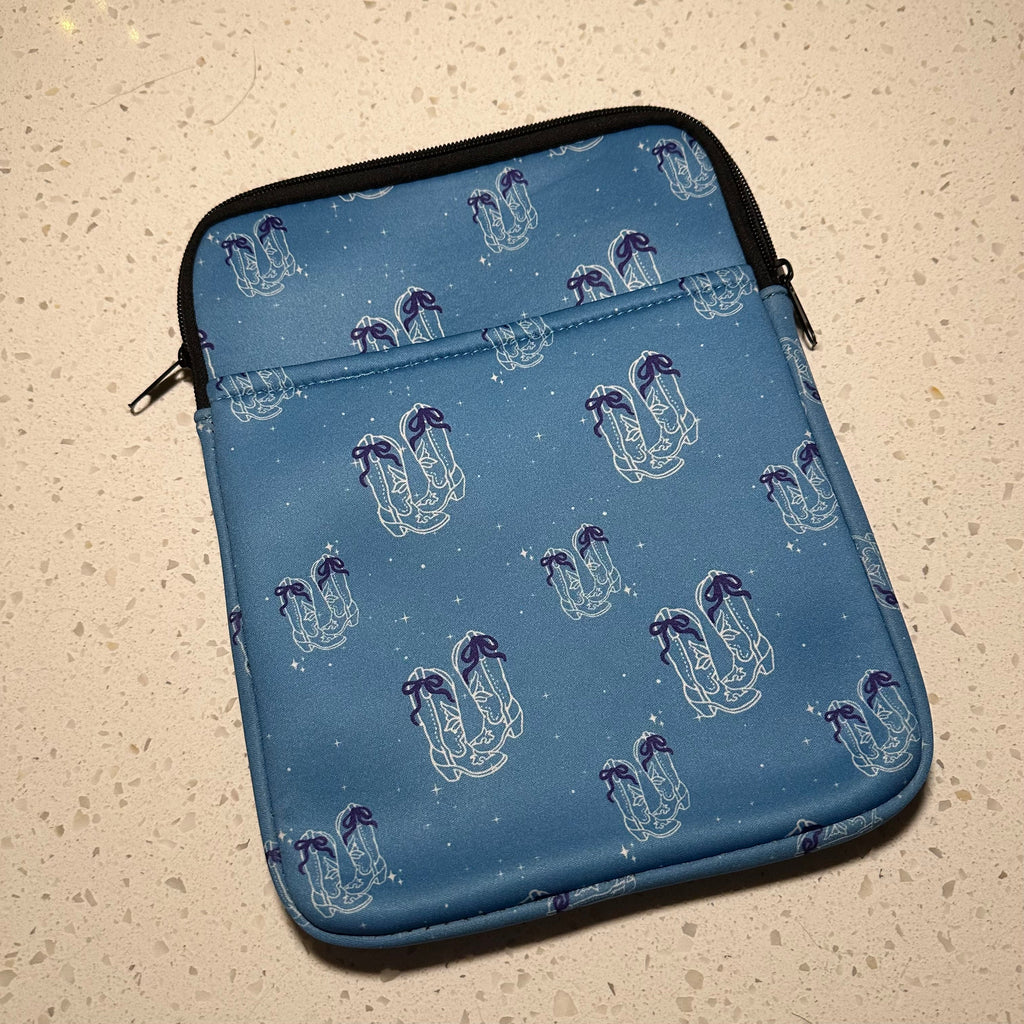 Book Sleeve | Tablet Sleeve | Blue Bow Boots Western Cover