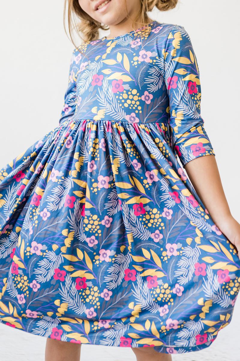 Flora 3/4 Sleeve Pocket Twirl Dress