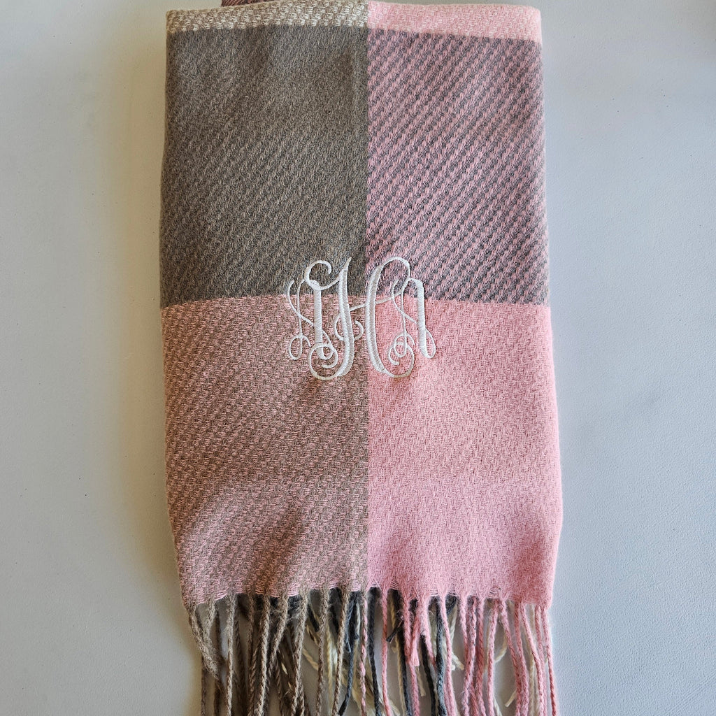 Cozy Fall Scarf – Monogram-Embroidered Plaid Wrap