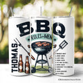 Funny BBQ Rules For Men 20oz Personalized Tumbler With Lid and Stainless Steel Straw, Backyard Grill Guide Humor Gift Cup