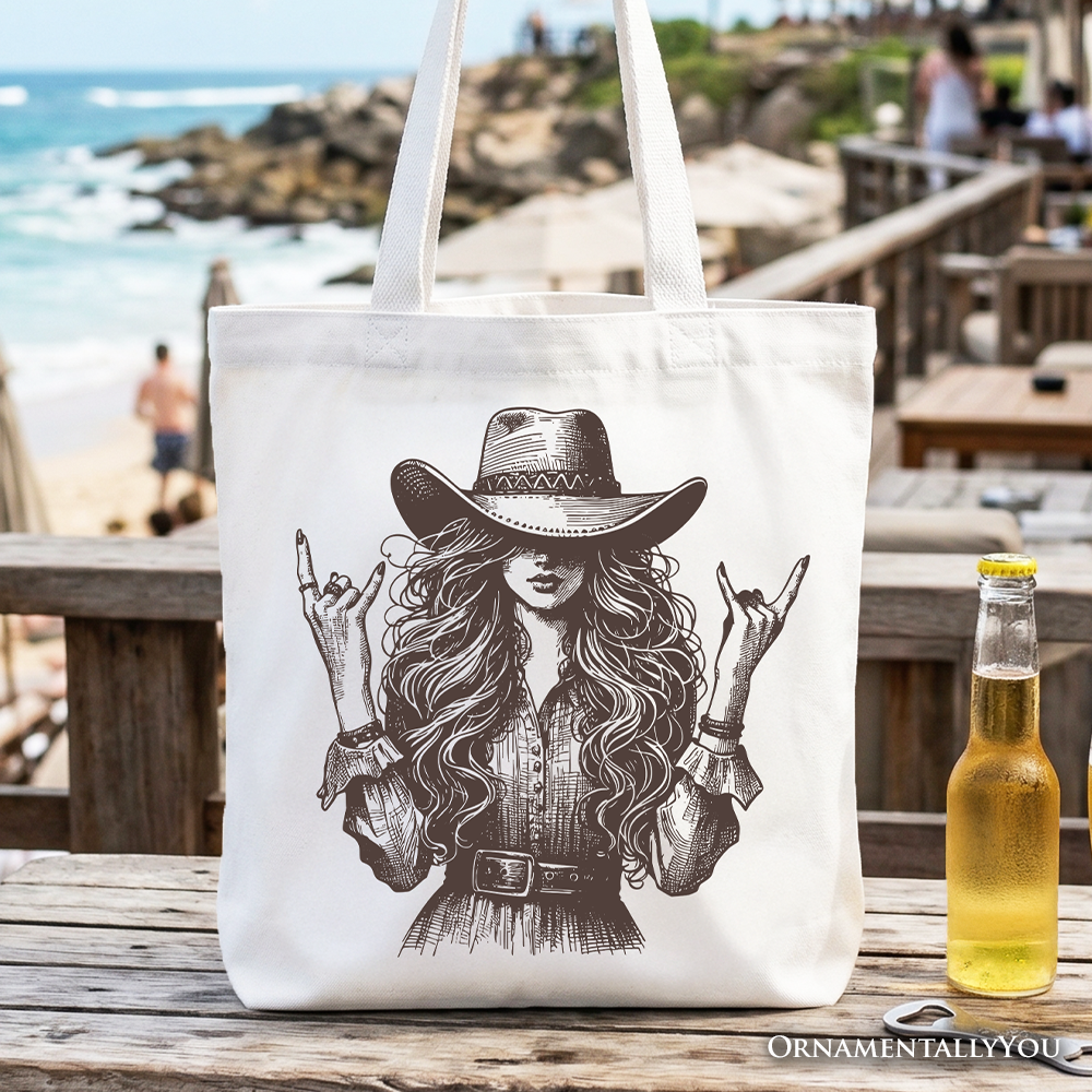Western Cowgirl Rocker Tote Bag, Country Rodeo Style Gift Shopper