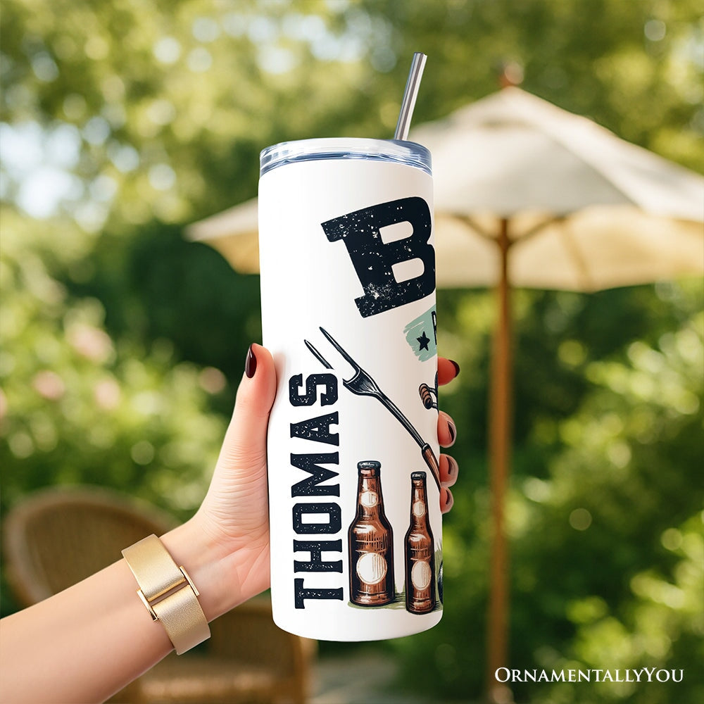 Funny BBQ Rules For Men 20oz Personalized Tumbler With Lid and Stainless Steel Straw, Backyard Grill Guide Humor Gift Cup