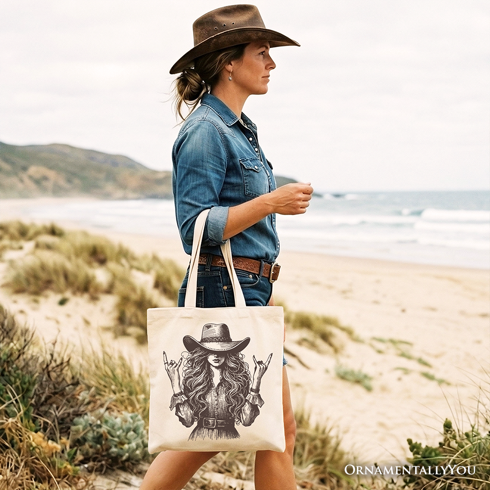 Western Cowgirl Rocker Tote Bag, Country Rodeo Style Gift Shopper