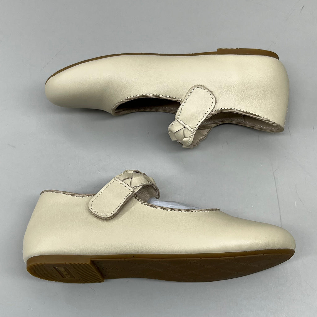 OLD SOLES Lady Plat Braided Strap Leather Shoe Kid’s Sz 28 US 11 Cream #817