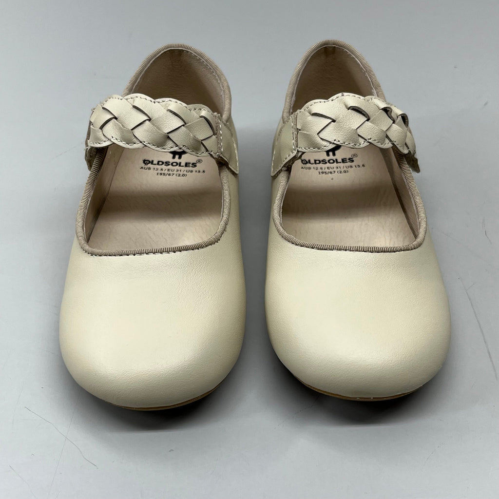 OLD SOLES Lady Plat Braided Strap Leather Shoe Kid’s Sz 28 US 11 Cream #817