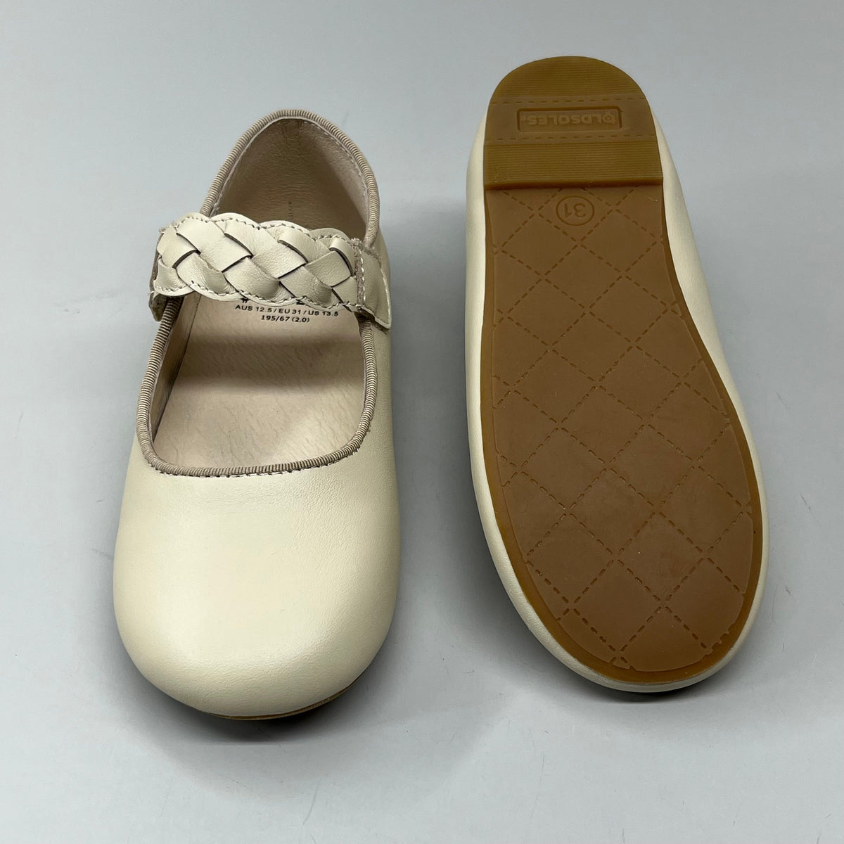 OLD SOLES Lady Plat Braided Strap Leather Shoe Kid’s Sz 28 US 11 Cream #817