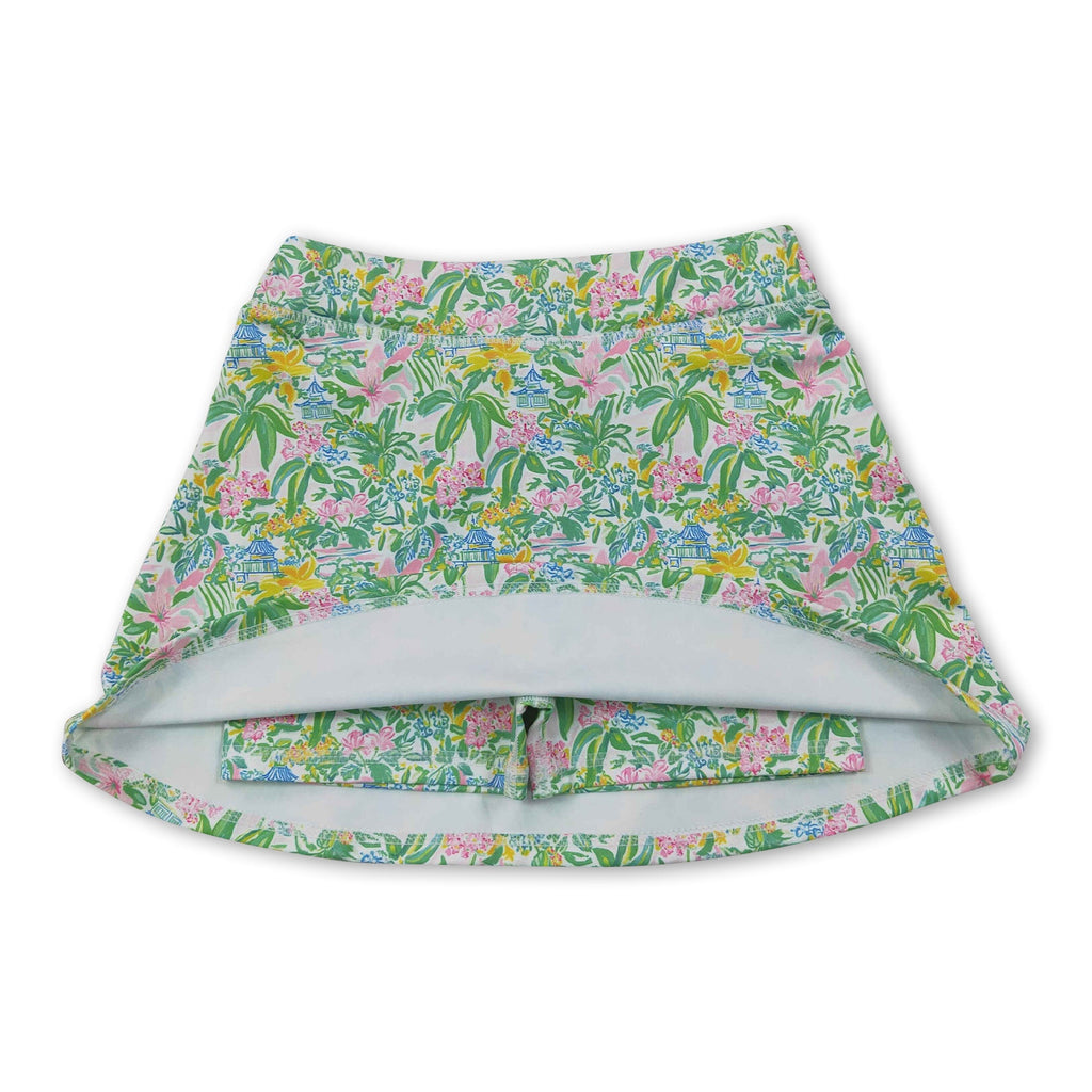 Pink yellow floral kids girls summer active skirt