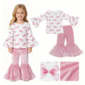 Long sleeves pink bow top velvet pants girls outfits