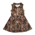 Sleeveless leaves camo zipper kids girls athletic dresses