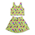 Sleeveless leopard ice cream bow girls activewear set