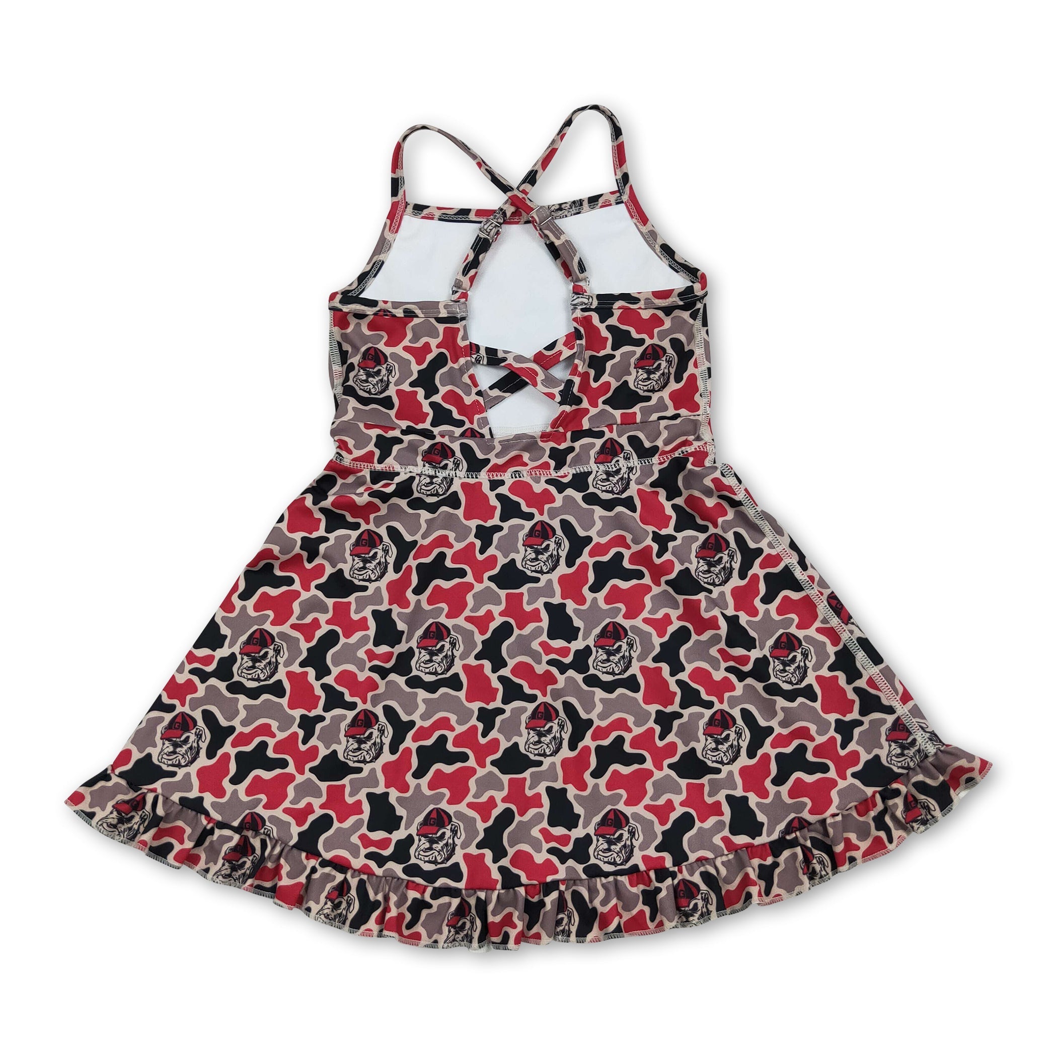 Straps camo dog kids girls team athletic dresses