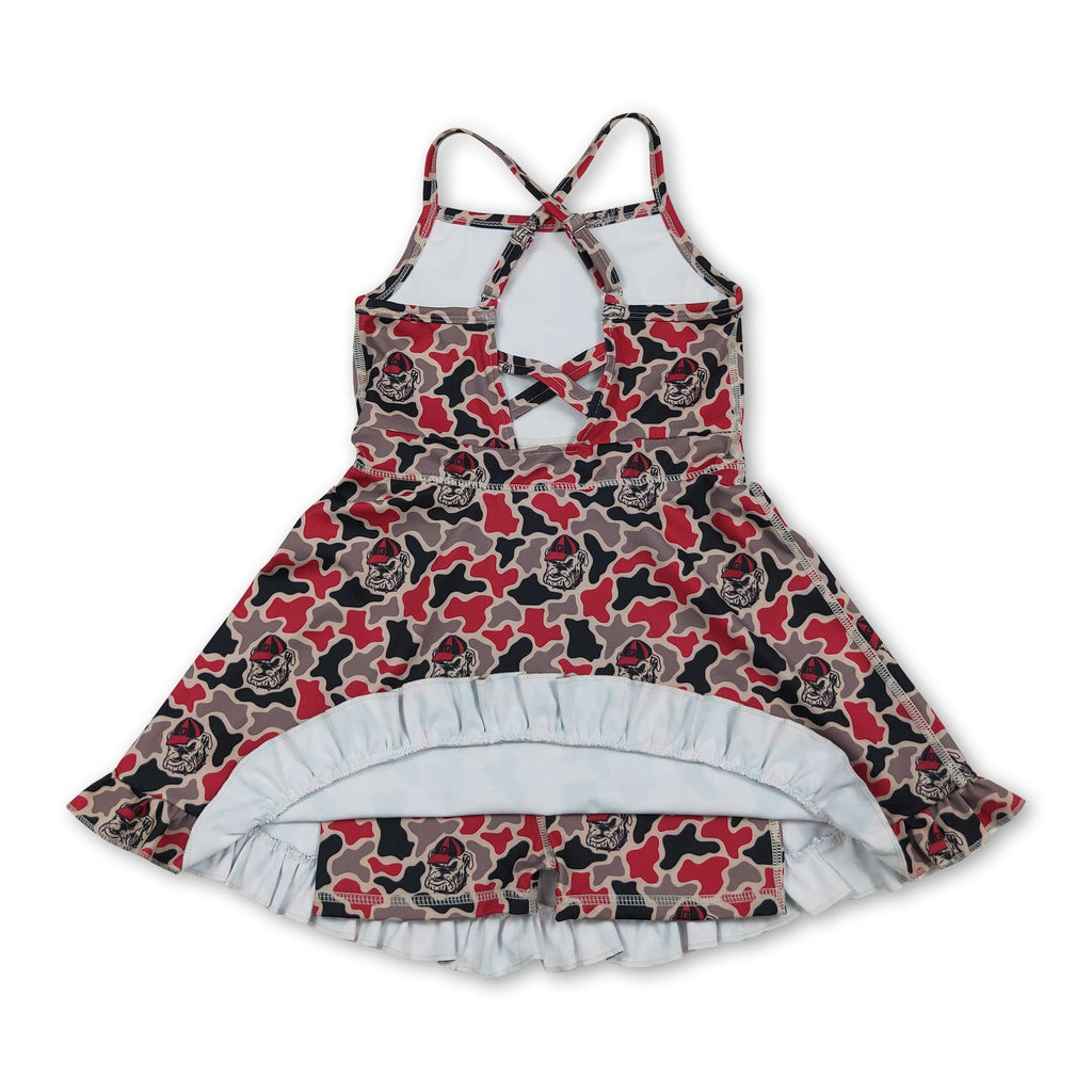 Straps camo dog kids girls team athletic dresses