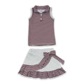 Sleeveless maroon stripe polo top skirt girls team active outfit