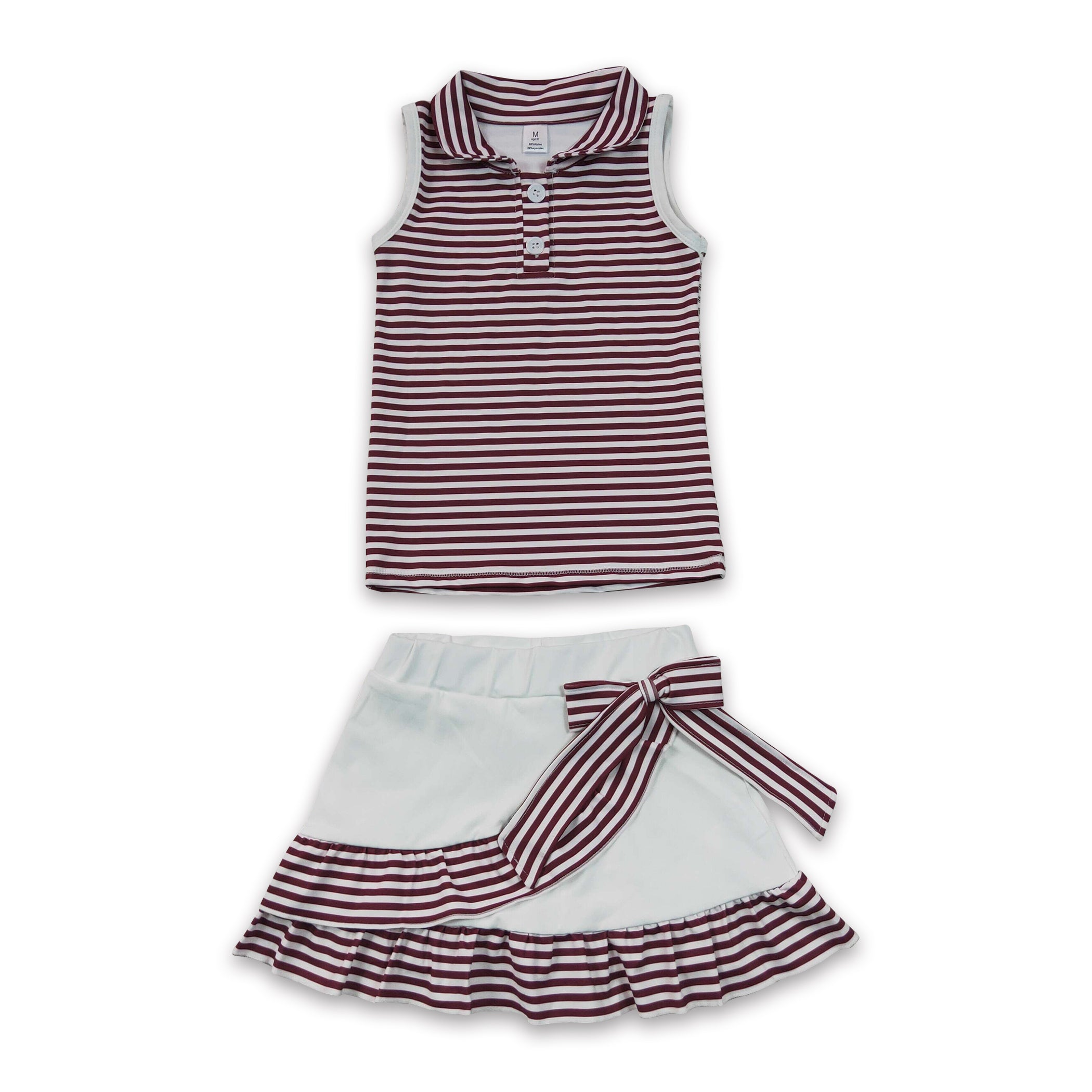 Sleeveless maroon stripe polo top skirt girls team active outfit
