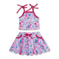 Hot pink straps watercolor top skirt kids girls active outfits