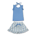Sleeveless ruffle top floral stripe skirt girls active set