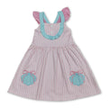 Flutter sleeves shell bow embroidery stripe girls dresses