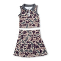 Sleeveless camo pullover pleated skirt girls active wear set