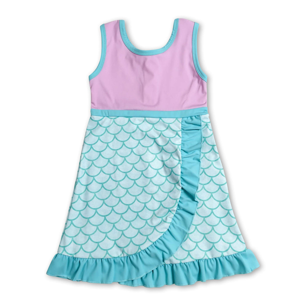 Sleeveless mermaid scale scallop princess girls athletic dress