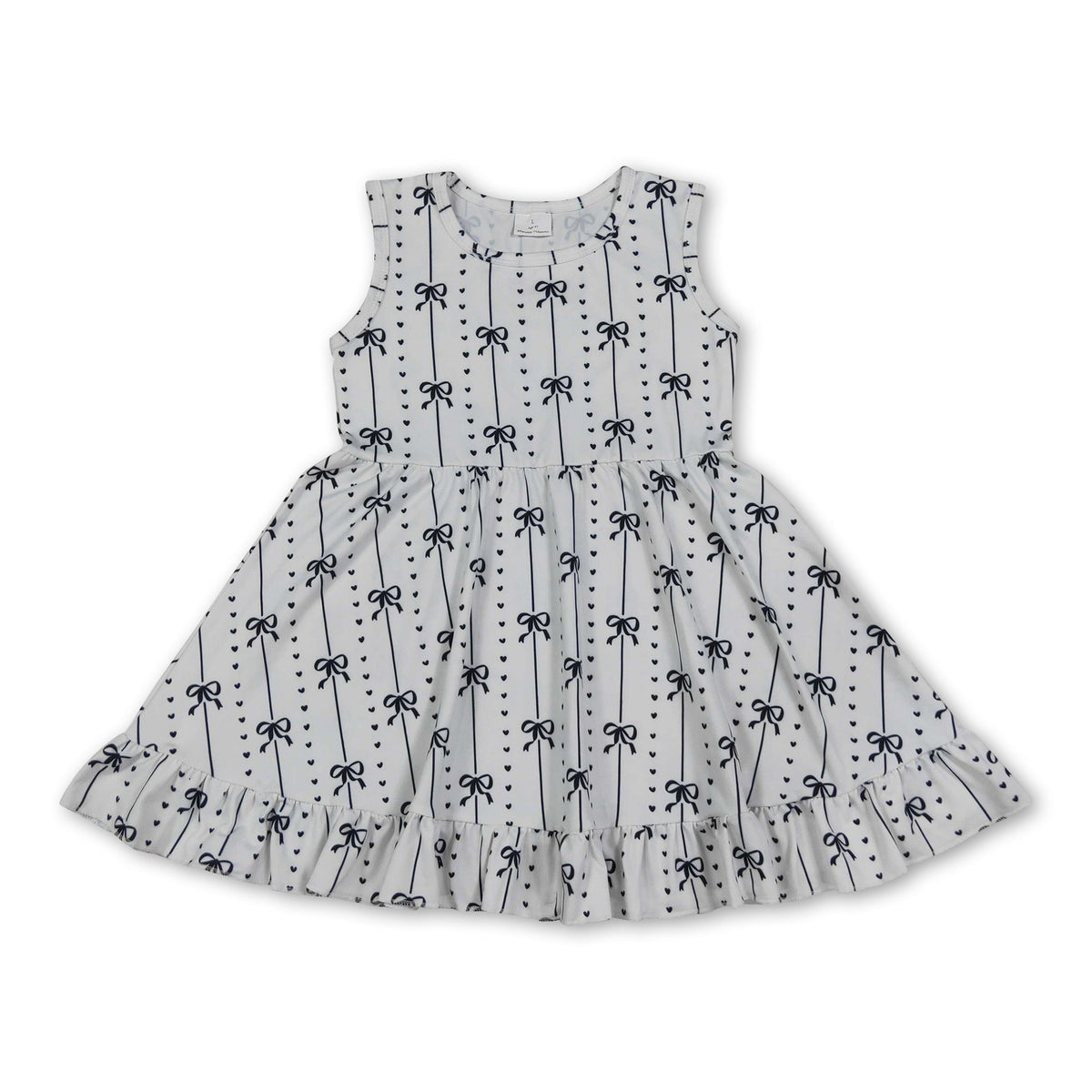 Sleeveless black bow heart ruffle kids girls dresses