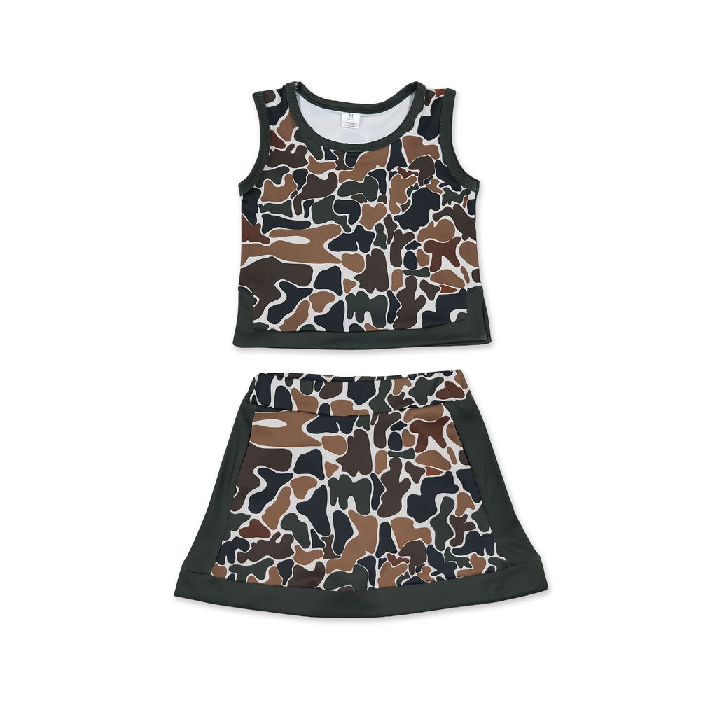 Sleeveless camo top skirt girls summer active wear set