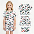 Short sleeves crocodile bow scallop girls team outfits