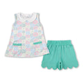 Sleeveless floral pockets top scallop shorts girls outfits