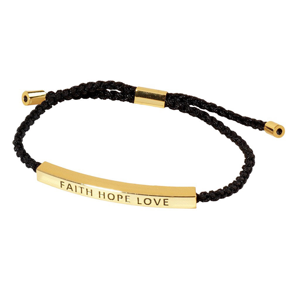 Gold Dipped FAITH HOPE LOVE Rope Cinch Pull Tie Bracelet