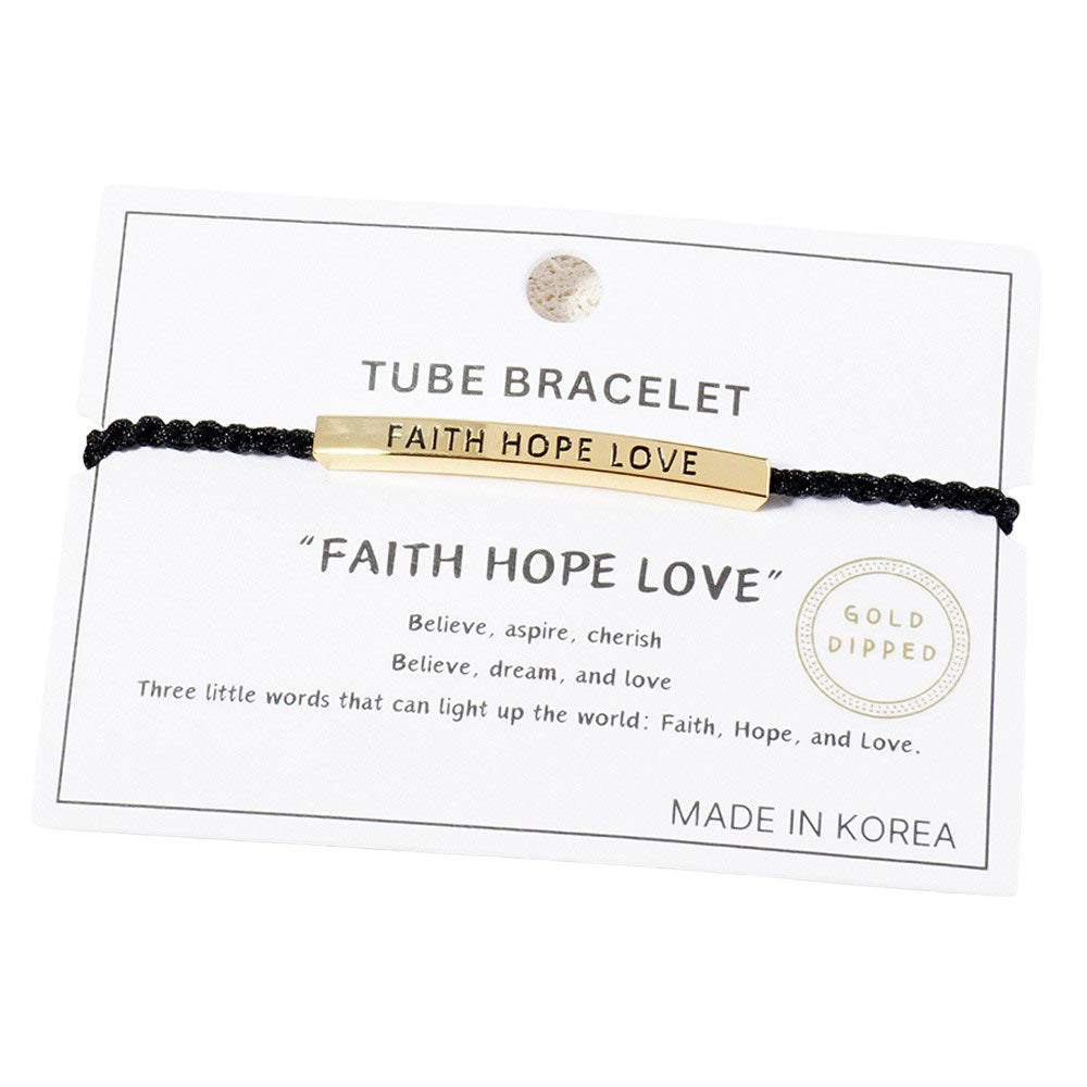 Gold Dipped FAITH HOPE LOVE Rope Cinch Pull Tie Bracelet