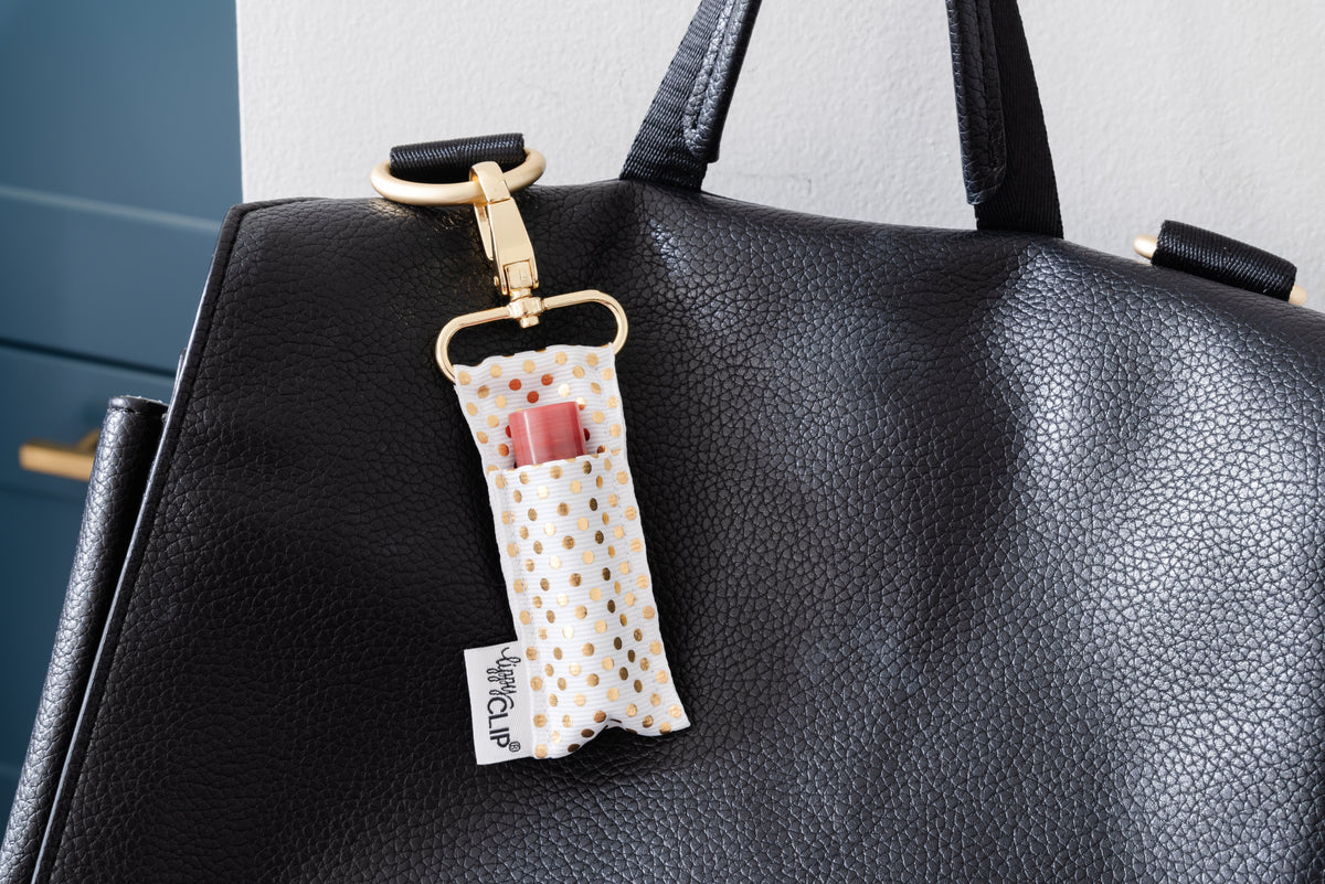 Gold Dots on White LippyClip® Lip Balm Holder