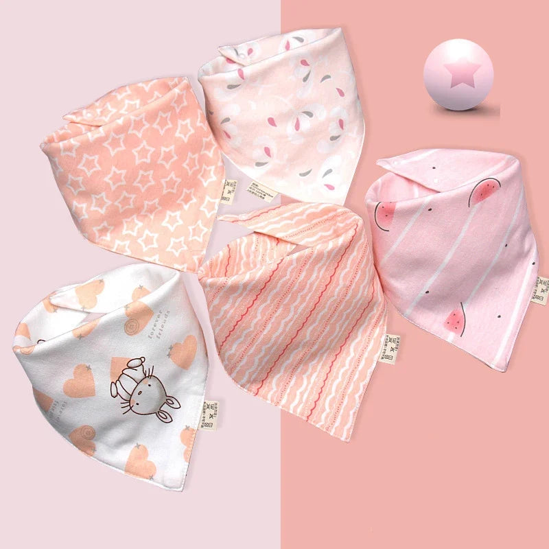 5Pcs/Set Baby Bibs Triangle Double Cotton Bandana Bibs Baby Boys Girls Babador Feeding Smock Infant Burp Cloth Baby Saliva Towel