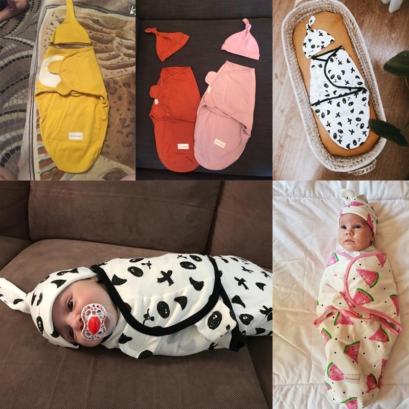 Baby Swaddle Blanket With Cap For Newborn Wrap Cotton Swaddling Bag Baby Envelope Sleep sack  Blanket .