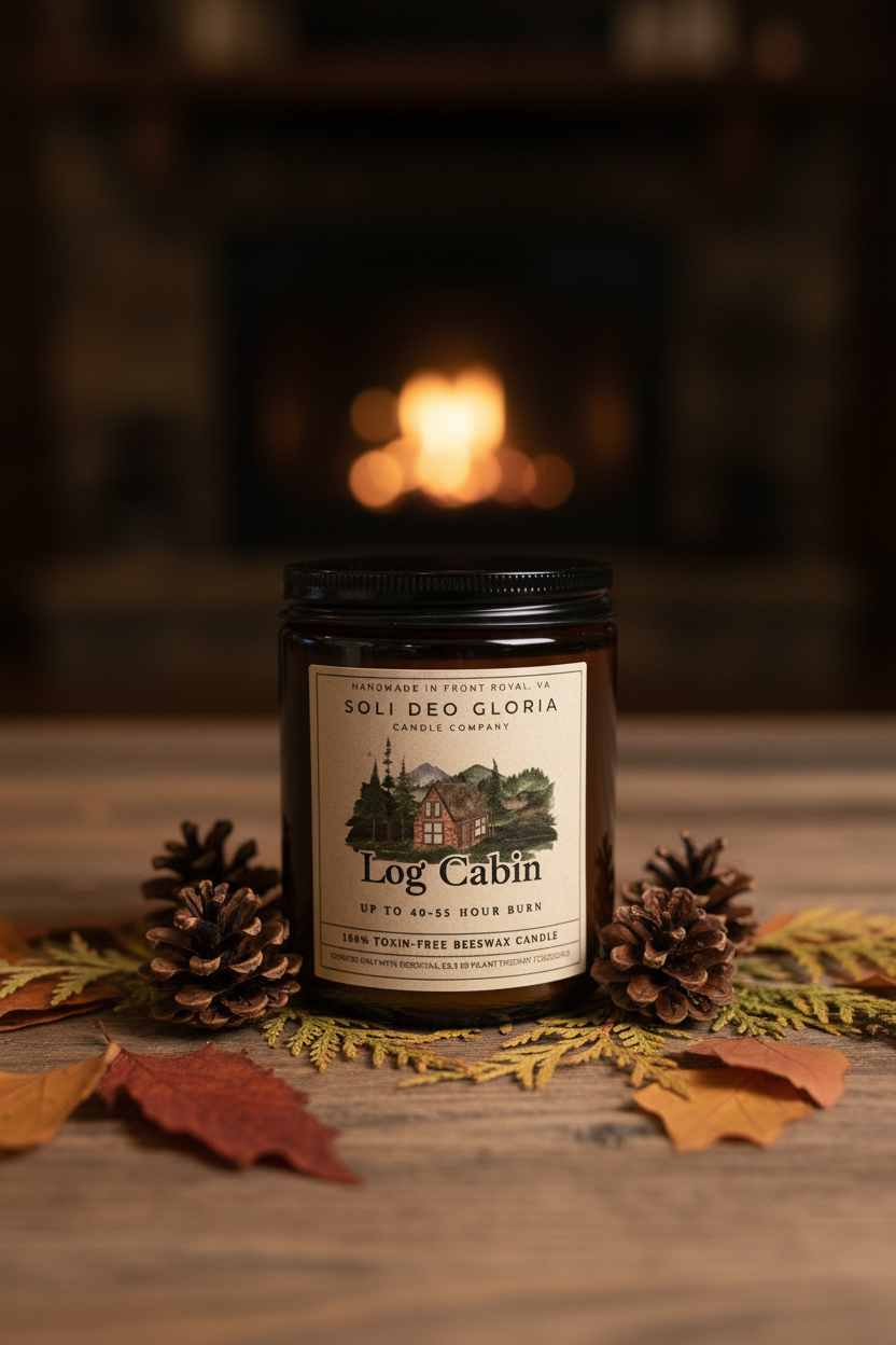 Log Cabin Beeswax Candle | Cozy Woodsy Fall & Winter Candle