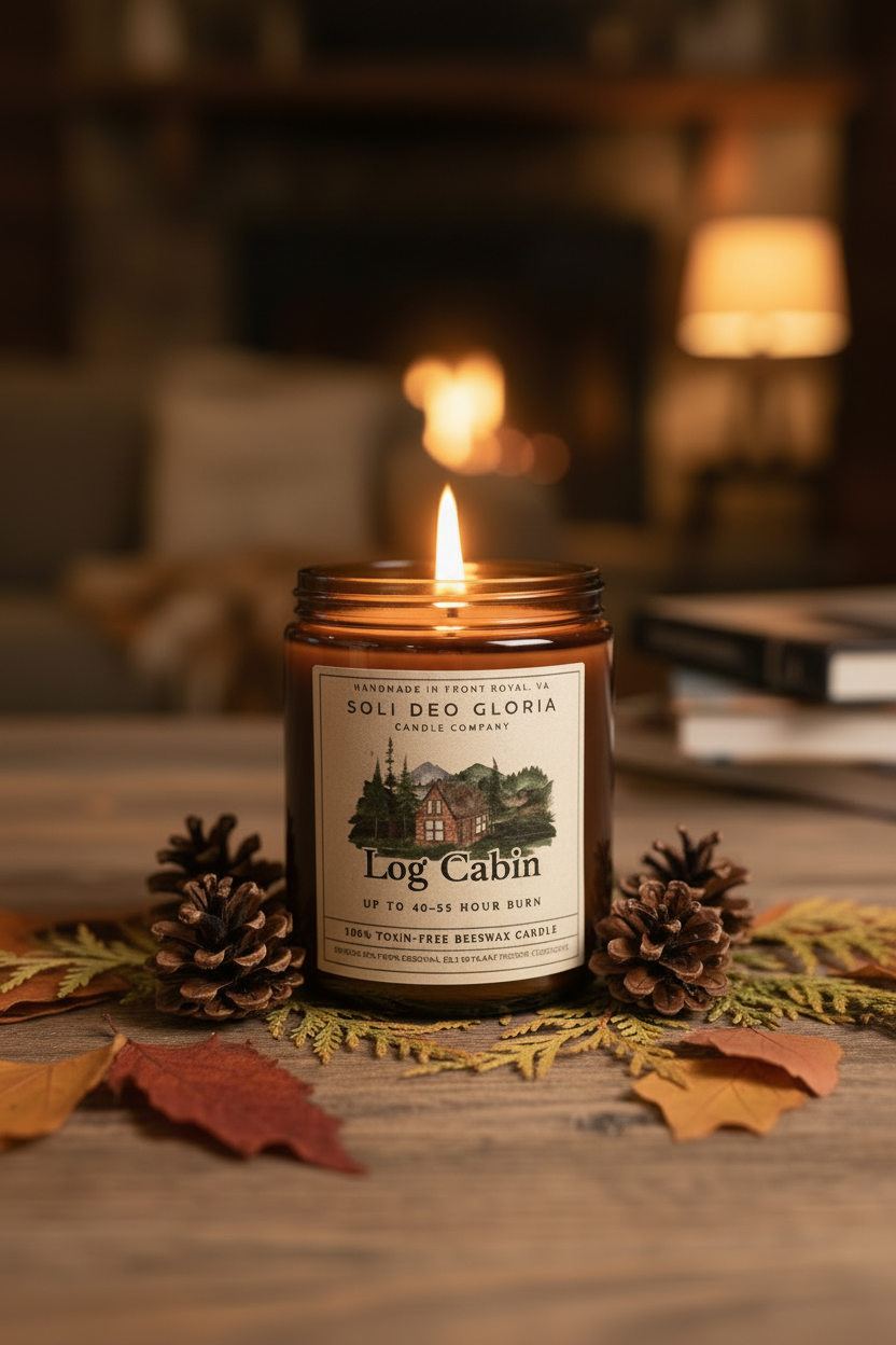 Log Cabin Beeswax Candle | Cozy Woodsy Fall & Winter Candle