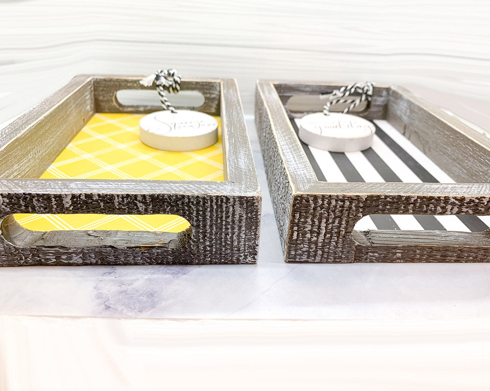 Farmhouse Modern Wooden Tray Black White Striped Decorative Serving Tray 10 x 6 x 1.5 Inch
