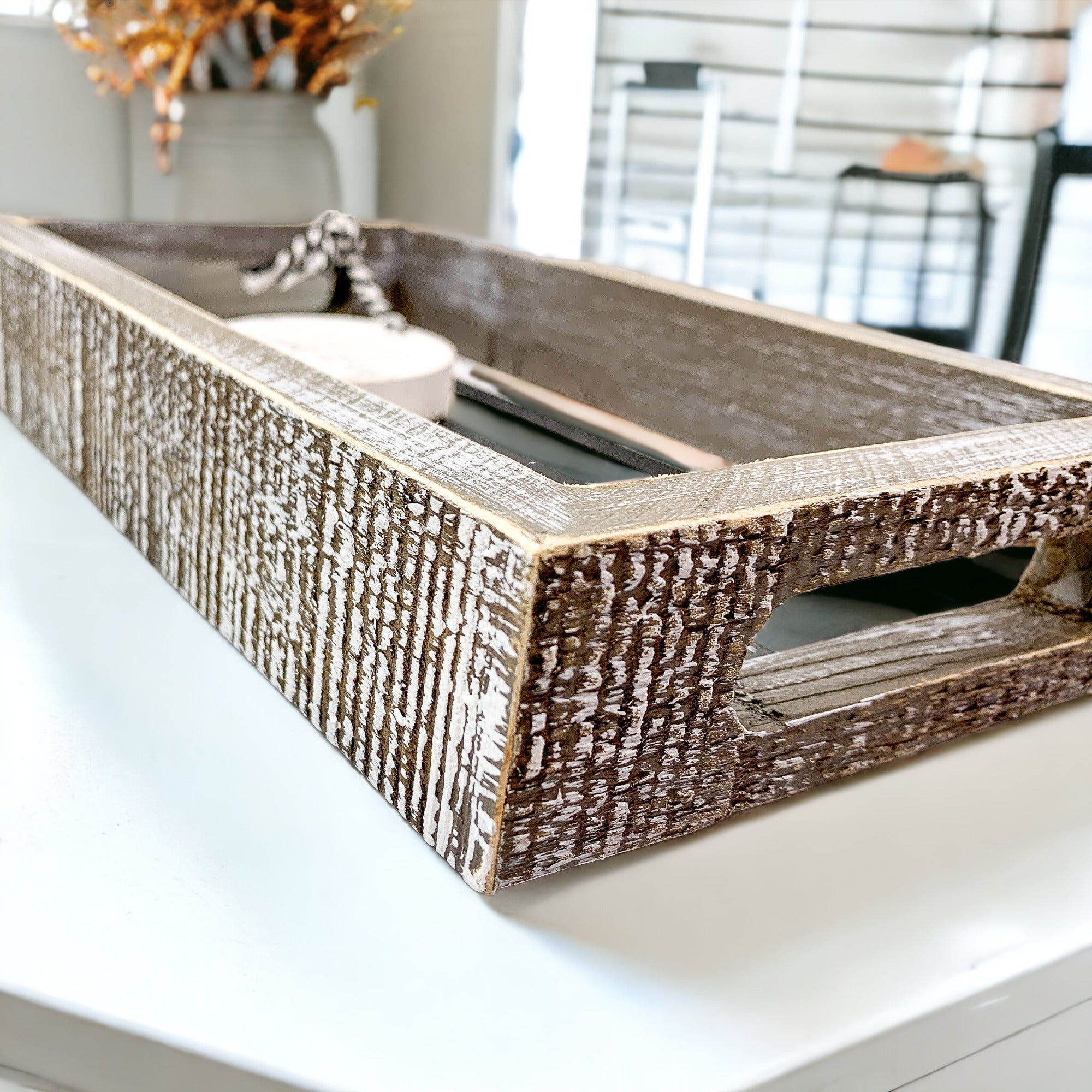 Farmhouse Modern Wooden Tray Black White Striped Decorative Serving Tray 10 x 6 x 1.5 Inch